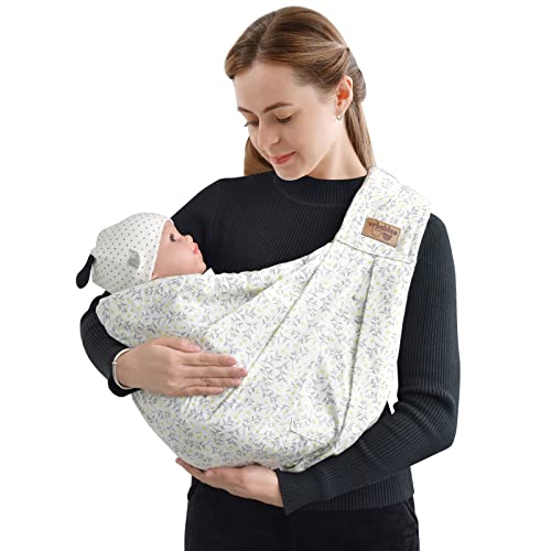 Babytrage, Babytrage für Neugeborene ab Geburt, New Upgrade Ergonomische Babytrage mit Verstellbarer Gürtel (Kleine gelbe Blume) Cover