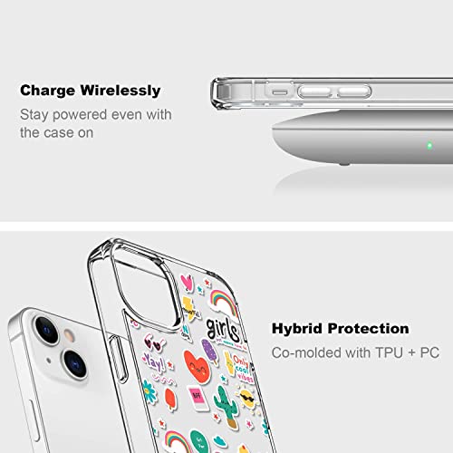 Fumify Aesthetic Iphone 14 Case For Girls Women,Vintage Collage Sticker Pack Pattern Soft Tpu Bumper Protective Wireless Charging Supported Cover For Iphone 14 #TOP1