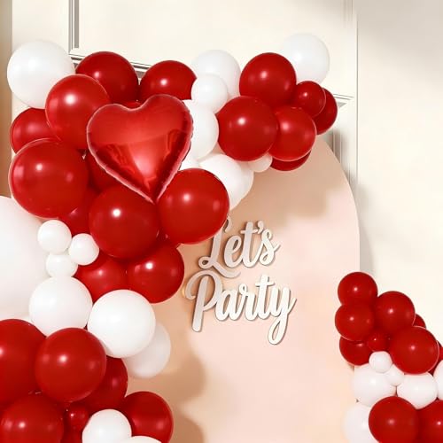 Red White Balloon Garland Arch Kit, 156Pcs White Red Latex Balloons with Heart Foil Balloons for Valentine’s Day Wedding Engagement Christmas Birthday Party Decoration — view 5