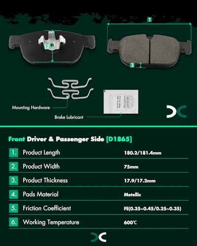 Image of SCITOO D1865-9094 Disc Brake Pads Sets Front Metal Brake Pads w /Hardware | For Volvo 2016-2025