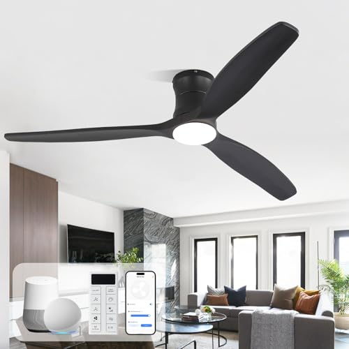 Sofucor 52" Smart Ceiling Fans with Light and Remote Solid Wood Black by Sofucor - Used condition - US$119.99