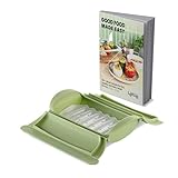 Lékué Estuche de vapor silicona platino Verde con bandeja y libro de recetas en INGLES, 1-2 personas, 650 ml