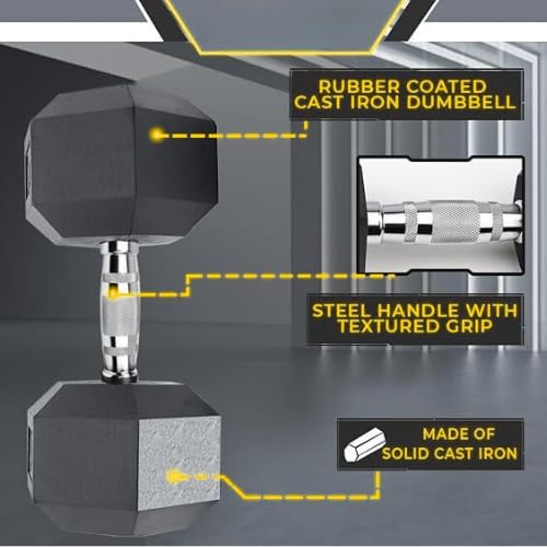 Image of Hexa Dumbbell 5X2 Kg | Solid Rubber Coated Weights for Home Gym Workouts | Anti-Slip Grip Dumbbell Pair for Men & Women | Strength Training Fitness Gear (10 Kg pair)