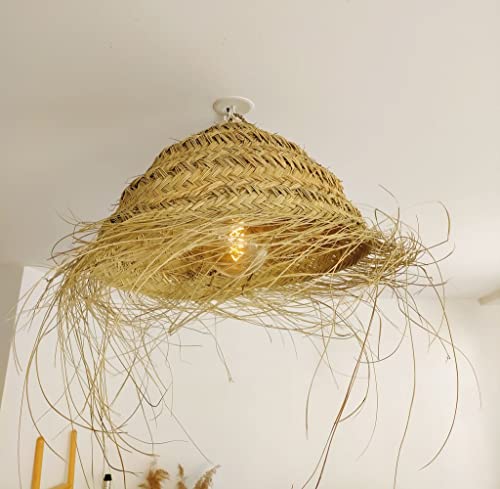 Suspension paille tressée, Suspension paille bohème, Suspension luminaire forme coupole