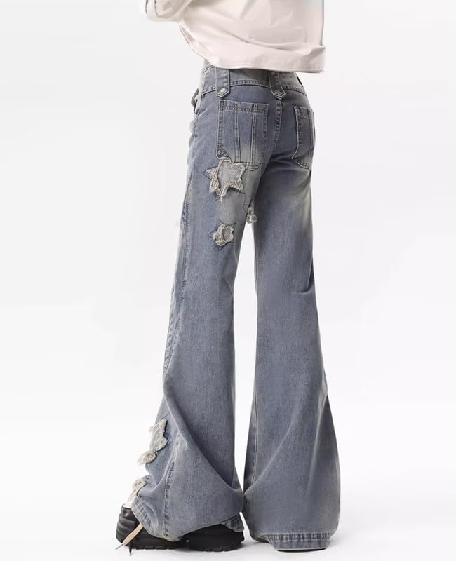 Hopecn Women Y2K Flared Jeans Baggy Aesthetic High Rise Wide Leg Pants 90S Vintage Streetwear Goth Grunge Bell Bottom.2