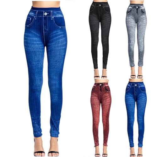 HGps8w Jean Leggings for Women Jeggings High Waisted Tummy Control Skinny Stretchy Denim Print Fake Jeans2