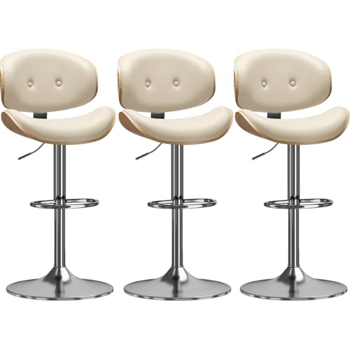 Image of Adjustable Swivel Bar Stools Chair,Counter Height Bar Stools with Back,350 LBS PU Leather Bar Stool for Kitchen Island,Upholstered Pub Stools with Footrest (Beige, Set of 3)