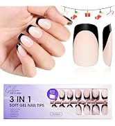 Gellen French Tip Press on Nails, Soft Medium Square French Gel Nails 150 Pcs, Classic Pink Frenc...