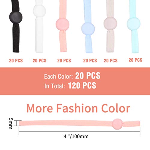 120 Pcs 6 Assorted Colors 1/4 Inch Wide Elastic String Cord Bands Rope With Adjustable Buckle For Sewing Crafts Diy Mask, Suitable For Adults And Children (Black,White,Pink,Blue,Light Green,Gray) #TOP4