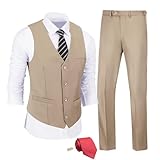JPF Champagne Suits for Men Slim Fit 2 Piece Tan Mens Suit Prom Homecoming Solid Vest Pants with Tie Tuxedos Groomsmen Suits for Wedding M