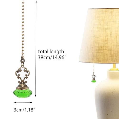 Image of 1Pcs Crystal Ceiling Fan Pull Chains Ornament Colorful Diamond Pendant Switch with 12 Inches Line Bead for Ceiling Light Desk Lamp green