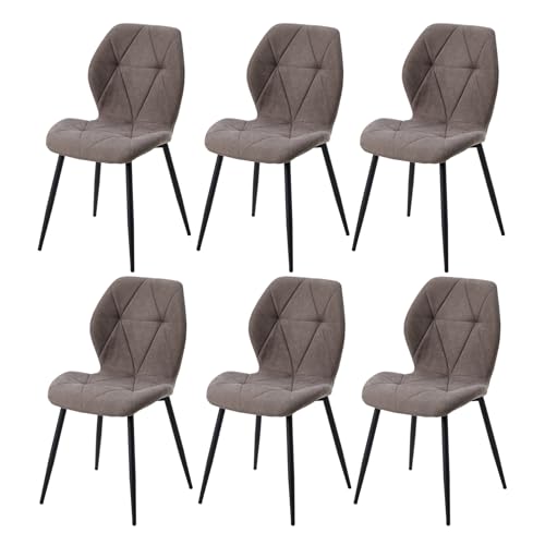 GrandCA HOME Juego de 6 Sillas de Comedor, Sillas de Comedor Tapizadas, Sillas de Cocina Nórdicas, Sillas Acolchadas con Patas de Metal, Cojines de Tela de Rombos,Marrón-R