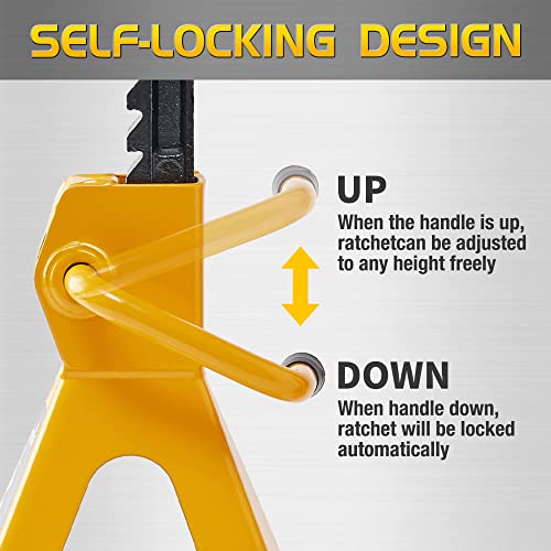 Tonda Jack Stands, 2 Ton 4,000 Lb, Heavy Duty Steel Car Lifting Stand For Sedan Suv Coupe, Yellow, 1 Pair #TOP3