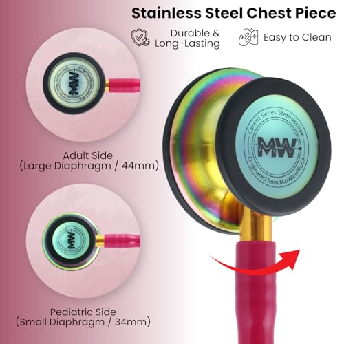Image of MaiWieel-Classic Monitoring Stethoscope Professional Dual Head Raspberry Stethoscopes For Nurse,Doctor,Vet,Home Medical,EMT,Double-Sided Stainless Chestpiece,Flexible Tubing & Soft Sealing Eartips (Rainbow-Raspberry)