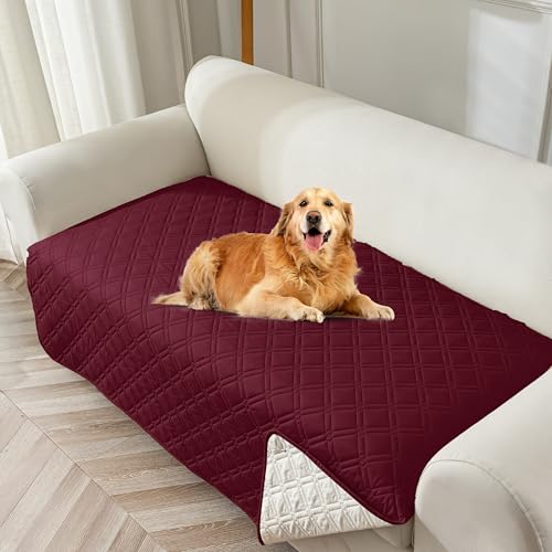 Genina Waterproof Couch Cover, Washable Anti-Slip 67 inch Sofa Covers with 3 Cushions, Sectional Couch Covers for Pets Friendly, Sofa Slipcovers for Dogs Cats, (67inch/Burgundy)