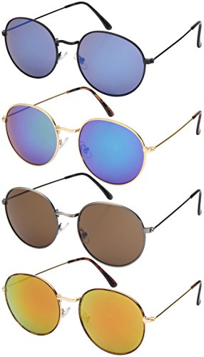 Edge I-Wear Round Metal Frame Sunglasses with Color Mirror Lens B5106-REV3