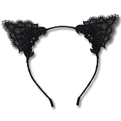 Jet Black Lace Animal Cat Ears Headband for Women and Girls
