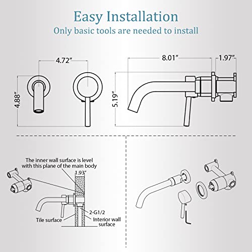 Hongaoer Wall Mount Bathroom Faucet Brushed Gold Bathroom Faucet Bathroom Sink Faucet With Single Handle And Rough In Valve Included #TOP5