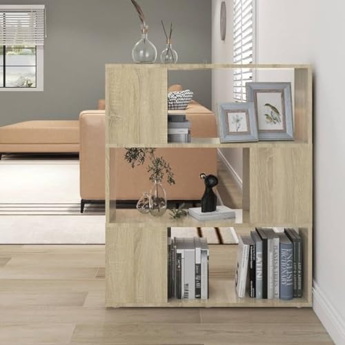 Generisch Bücherregal Raumteiler Sonoma-Eiche 80x24x94 cm Holzwerkstoff mit 3 geräumigen Fächern für Bücher, Zeitschriften und Dekoration, robuste und langlebige Konstruktion