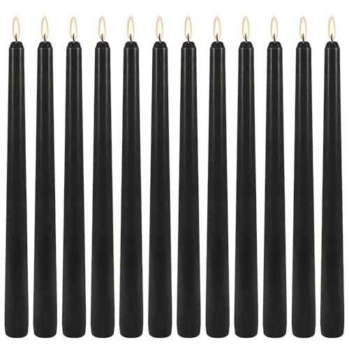 12Pack 10inch Black Taper Candle-Unscented and Smokeless-8hours Long Burning time,Dripless,Ideal