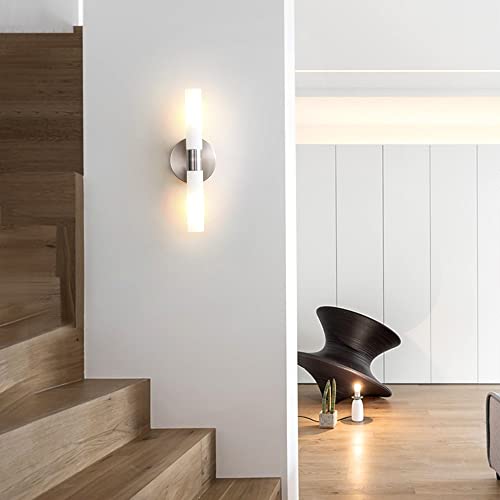 Wall Sconces Set Of Two,Brushed Nickel Modern Bathroom Sconces Wall Lighting Frosted Glass Shade Indoor Wall Mounted Lights Indoor Bathroom Vanity Light Fixtures For Bedroom Living Room Stairs #TOP6