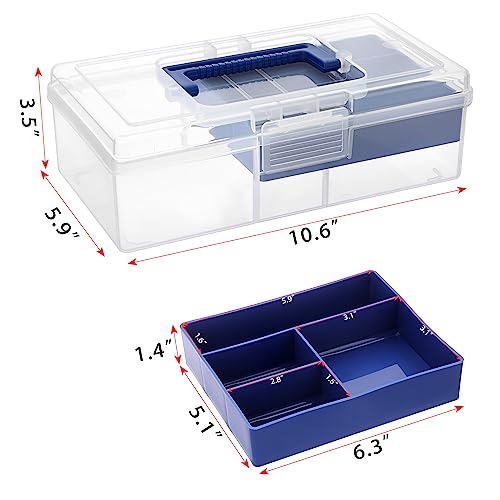 Image of BTSKY Clear Plastic Storage Box with Removable Tray Multipurpose Stationery Storage Box with Handle Handy Sewing Box Art Craft Supply Organizer Home Utility Box (Blue)