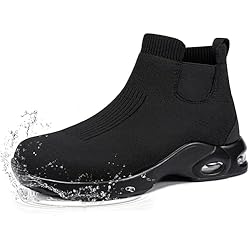 Botas Larnmern LARNMERN Zapatos de Seguridad Botas Impermeable Zapatillas Sin Cordones Cómodos Ligeros Calzado de Seguridad Puntera de Acero Zapatillas de Trabajo Resistente al Agua (Negro, 47EU)