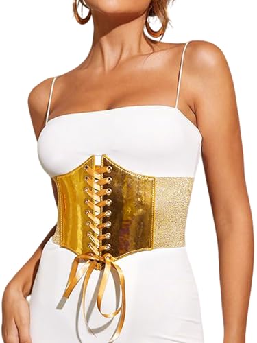 Tgirls Women Corset Belt Gold Waist Corset Belts Sexy Cinch Elastic Wide Belt for Dress Costume Waspie Waistband