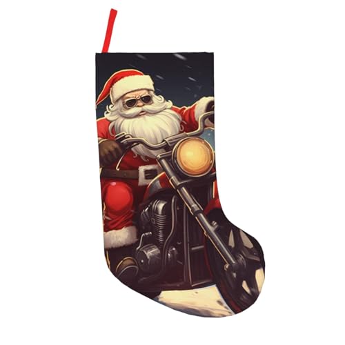 OUSIKA Bas de Noël classiques personnalisés avec motif Père Noël, motard - 45,7 cm - Grand modèle à suspendre - Pour décoration de Noël en famille