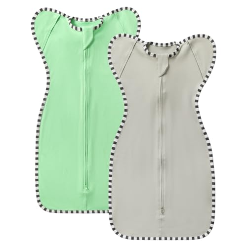 Image of Transition Swaddle, 2 Pack 100% Cotton Baby Sleep Sack | 2-Way Zipper Infant Arm Up Swaddle for Newborn Baby Boy Girl