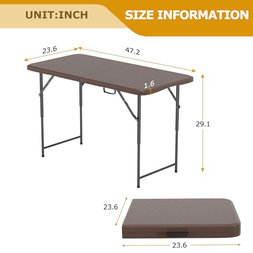 Image of FDW 4FT Folding Table Half Portable Foldable Table Picnic Table for Office Home Camping Party (Brown Ratten)