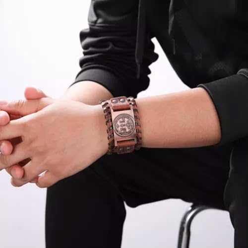 Ancient Talisman Seal of Solomon The Sigil of Archangel Raphael Charm Bracelet -Brown Leather, Antique Copper4