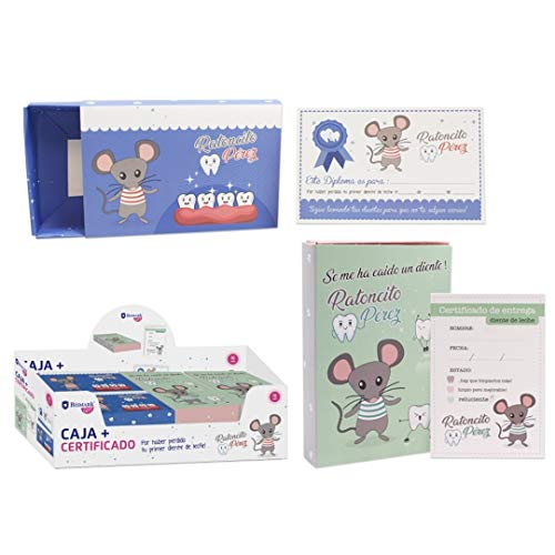 RATONCITO PEREZ CAJA + CERTIFICADO de carton -2 colores - 1 unidad aleatoria