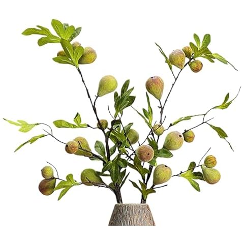 Lovmeety 2 Pcs Fake Figs Artificial Fruit, Fake Figs Fruit Picks with Green Leaves Faux Figs Fruit with Stems Simulation Figs Fruit Branches for Floral Arrangement Home Wedding Party Decor Cover