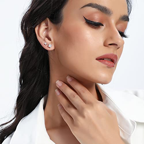 18K Gold Plated Princess Cut Cubic Zirconia Screw Back Stud Earring Pack Of 5 Pairs (5 Pairs) (A-White Gold) #TOP2