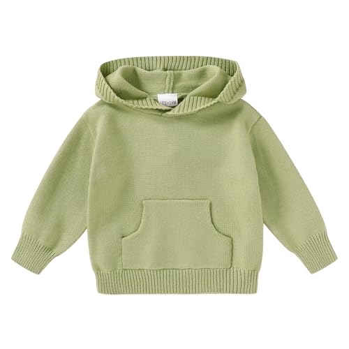 YOUNGER STAR Toddler Baby Girl Boy Knit Sweater Hooded Long Sleeve Sweatshirt Tops Fall Winter Clothes with Pocket(4-5T,Pea Green)