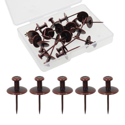 Image of Double Headed Picture Hangers Nails,TTZEZE Zinc Alloy Small Head Hanging Nail,Decorative Nail Push Pins,Small Head Hanging Photo Hook Thumb Tacks Red Bronze 40PCS