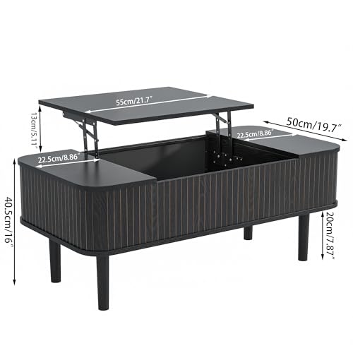 Image of Fluted Lift Top Coffee Table with Storage, Mid Century Modern Coffee Table for Living Room, Home Small Space,39.4 inch Fluted Center Table (Rectangle-Black, 39.4inch)
