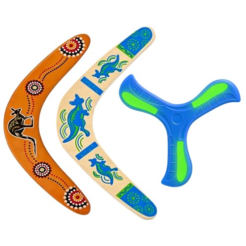 3Pcs Wooden Boomerang for Kids & Adults Kids Frisbee Beach Games Frisbee for Kids Outdoor Skill Development Screen-Free Entertainment Glow in The Dark Blue and Orange Colours 35-36.6 cm