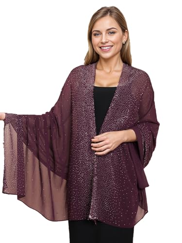 ANKOMINA Women's Shiny Rhinestone Chiffon Scarf Sparkly Pashmina Long Shawl Wraps for Party Cocktail Evening Weddings2