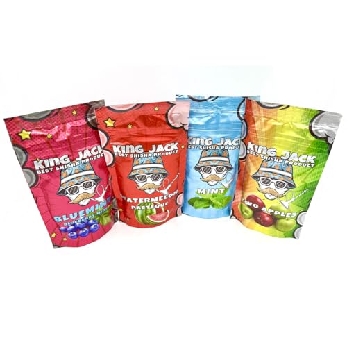 King Jack - Sapore narghilè pack 300Gr 4x75 doypacks sapore shisha narghilè - N2KJ menta, Bluemint, Anguria, Doppia mela