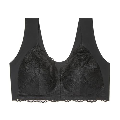 Biustonosz Ultimate Comfort,Sportowy Z ZapięCiem Przodu,Damski Bez Fiszbin ZapewniająCy PełNe Wsparcie,Damski,Koronkowy,Dla Starszych Kobiet(S,Black)