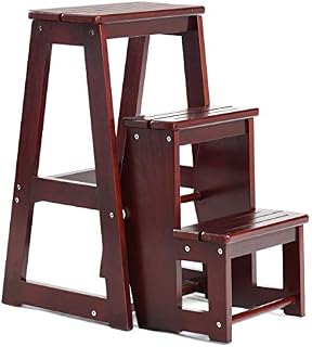 Maxmass 3 Step Folding Stool, Portable Wooden Stepladder, Foot Stools Ladder Flower Shelf for Kids & Adults (Walnut)