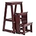 GOPLUS Tabouret d'Echelle 3 Marches Tabouret d’Escabeau Pliable 3 Etages, 57 x 39 x 65 CM, Fait en Bois de Pin (Brun)