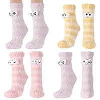 3 Pairs Fluffy Socks Womens, Warm Cozy Fluffy Cartoon Monster Socks, Funny Velvet 3D Quirky Sleep Sock Cute Ugly Sock for Winter