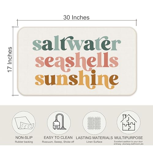 Udinaz Summer Coastal Beach Door Mat, Saltwater Seashells Sunshine Beachy Doormat Outdoor Indoor Entrance, Summer Beach Welcome Mats for Outside Entryway Porch, Coastal Bath Mat, 17x30 Inches - Image 3