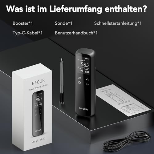 USDA-Presets für Rippchen und Pulled Pork - Detailansicht von BFOUR WiFi Fleischthermometer Deal – Dealfoxx.de