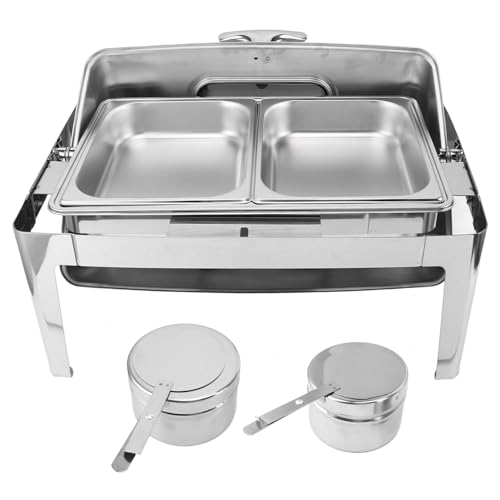 Qcwwy Chafing Dish, Diseño de Tapa de Vidrio Transparente Buffet Calentador de Alimentos Marco de Acero Inoxidable Chafing Dish Eléctrico Fácil Limpieza Chafing Dish Buffet Set (2