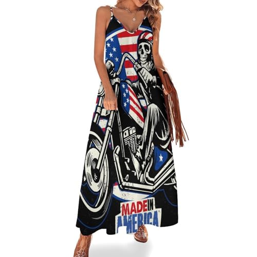 Robe maxi imprimé squelette moto sans manches chic pour femme cet été