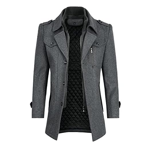 YOUTHUP Manteau Homme Laine Hiver Chaud Trench-Coat Classique Pardessus Parka Caban Veste Slim Fit Manteaux Habillé Gris-Épais 3XL